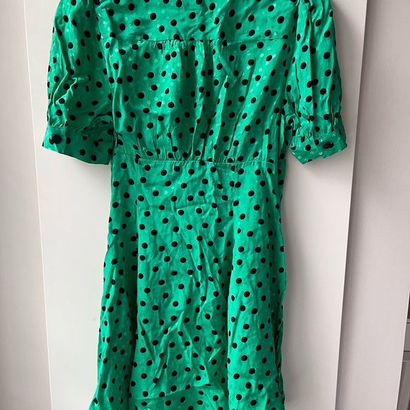 Topshop Green & Black Polkadot Puff-Sleeve Dress - Picture 5 of 6